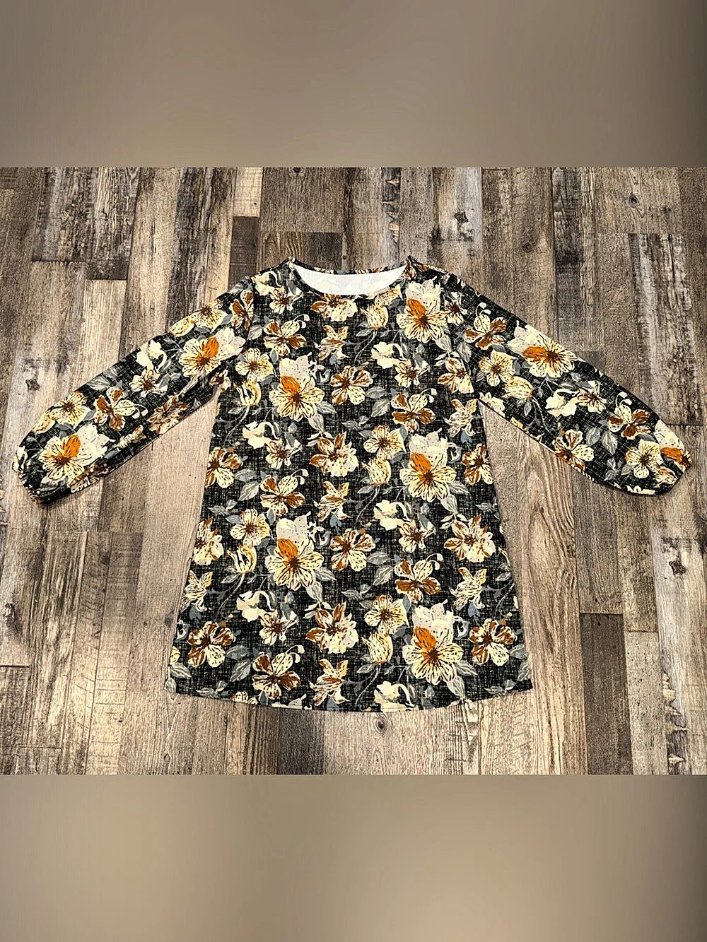 Floral Long Sleeve Mini Dress in Black & Orange